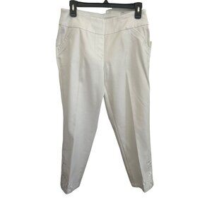 Alia White Floral Embroidered, Elastic Waist Ankle Pants, Size 10P